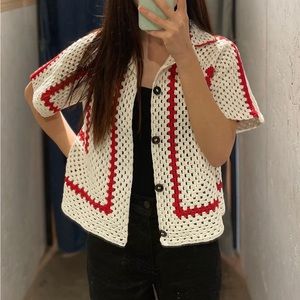 Handmade crochet granny square summer shirt (100% cotton)